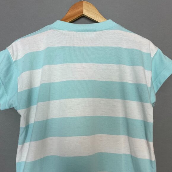 Vintage 80s Shirt Striped FLAWS Pastel Short Sleeves Button Collar Women Retro - Picture 6 of 12